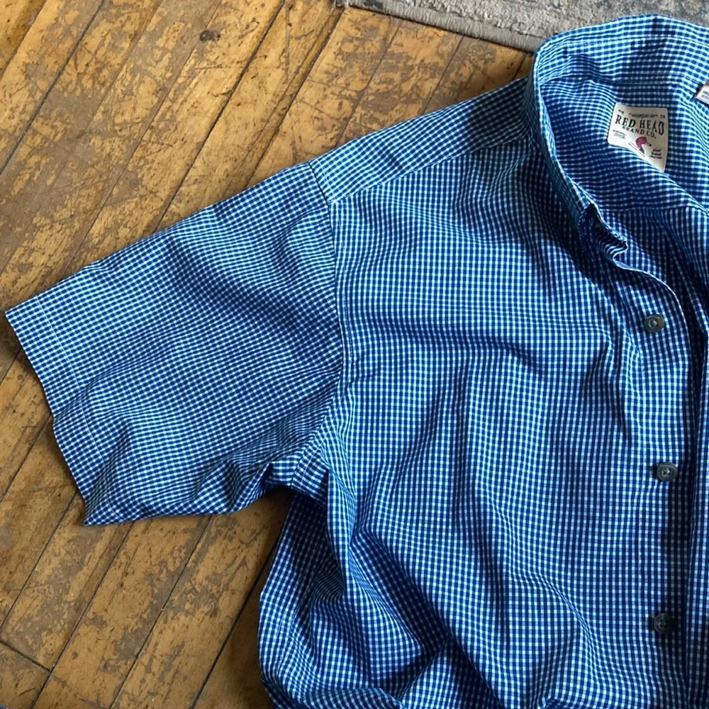 RedHead Men's Blue Gingham Button Down Shirt - Picture 3 of 3